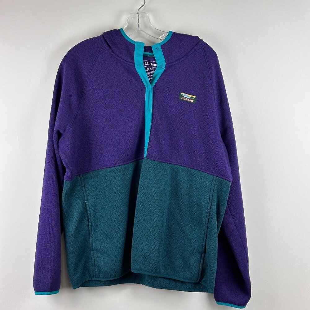 Vintage L.L. Bean Color Block Knit Fleece Snap Closing Hoodie